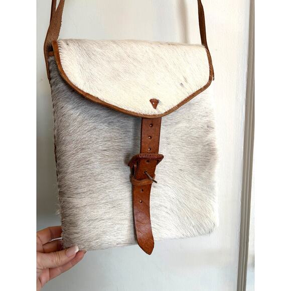 White Hair on Cowhide and Leather Crossbody Bag/Purse - Picture 2 of 14